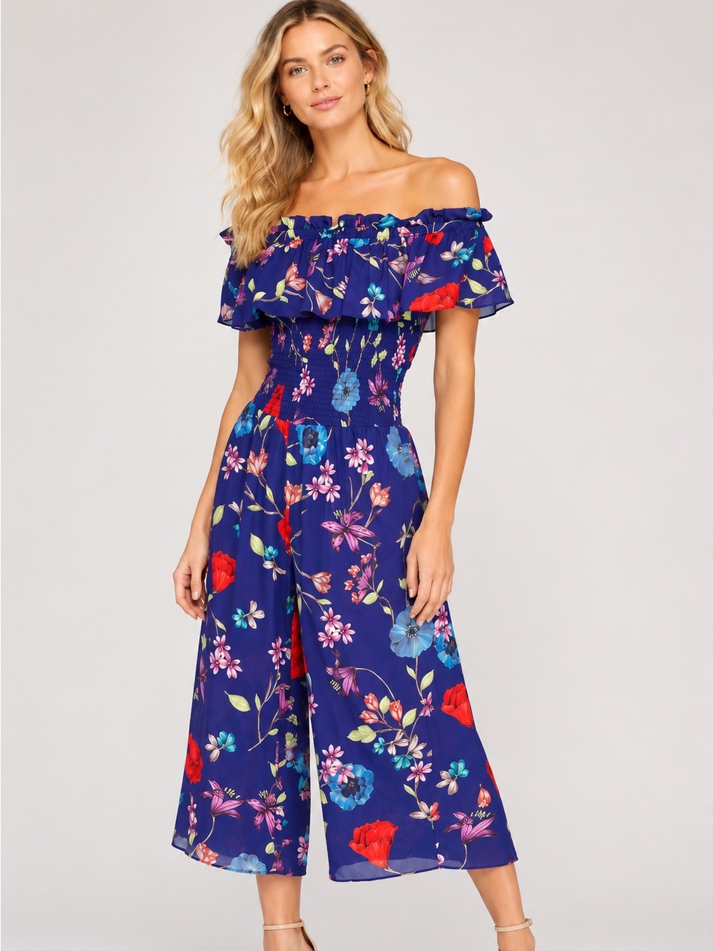 Parker Womens Janice Resort Tropical Off Shoulder Wide Leg Crop Silk Jumpsuit 2